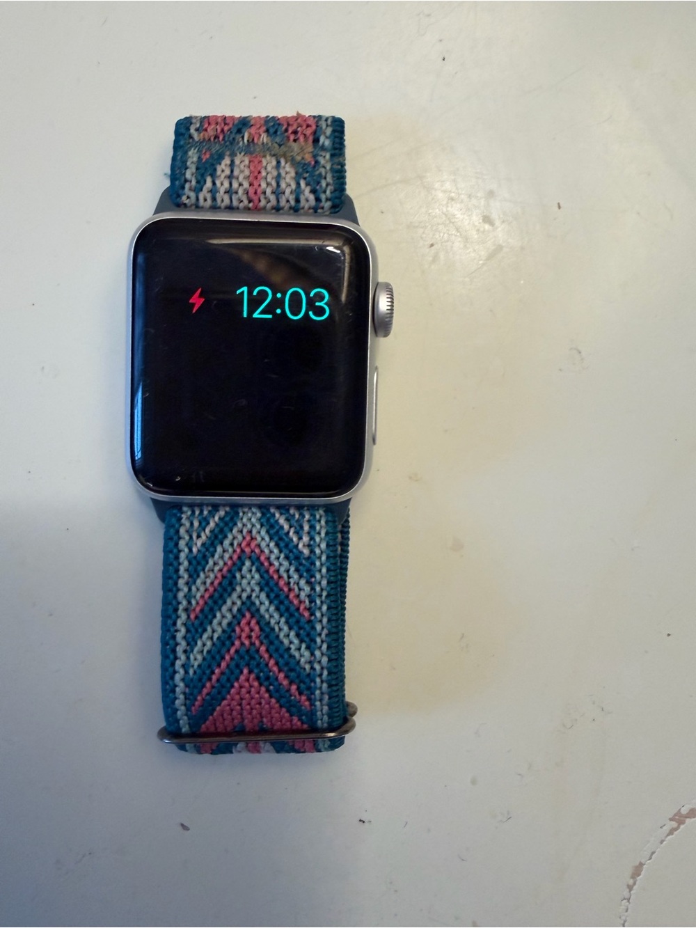 Apple Watch with Teal & Pink Chevron Woven Band